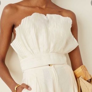 Andres Ortola Cream Gingko Pleated Silk Strapless Crop Top Size 6